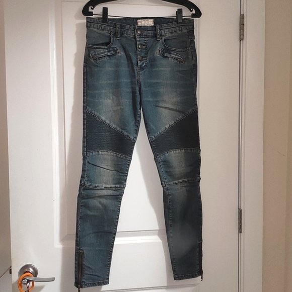 Free People Seamed Moto Skinny Jeans Blue - Picture 5 of 10